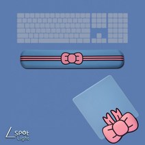 스포트라이트 나비매듭 메모리폼 키보드 팜레스트 텐키리스 손목받침대 손목보호 마우스패드 세트, 36cm 텐키리스 + 마우스패드, 블루