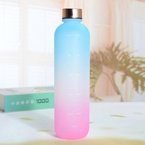 플라스틱 공간 컵 대용량 투명 반투명 물컵 구리 뚜껑 스포츠 물병 500/1000ML 타임 마커 포함, 1.0L, Blue purple