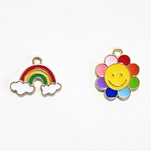무지개 해바라기꽃 메탈참 펜던트 재료, (P26-2)미니 컬러꽃