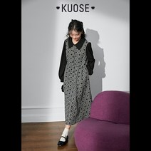 KUOSE 쿠오세 프랑스 복고풍 긴팔 드레스 여성 2022 가을 겨울 새로운 기질 우아한 투피스 롱 스커트
