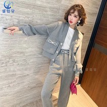 셀럽당 여성복 세트 날씬해 보이는 봄가을 리본 브이넥 코트+슬랙스 세트