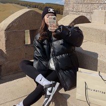 비건 패딩 여성 에코 겨울 30대 인조 레더 점퍼 오버핏 다운
