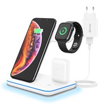Mankiw맨큐 3in1 무선충전기 거치대 고속충전, 화이트