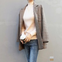 가을 여성 루즈핏 체크 재킷