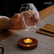 수요연차 유리 호롱 티라이트 홀더 우드 캔들 촛대 (티라이트1개 증정), 티라이트 홀더 - 매화나무