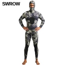 다이빙 서핑 웻슈트 세트 Swrow 3mm 스윔 잠수복 남자 스플릿 스쿠버 스노클 낚시, 회색 녹색 카모 3mm, XL