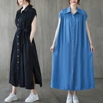 도니와 여성 앞단추 카라 롱원피스 어깨셔링 민소매 나시원피스 체트리ZA126