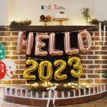 [파티조엘] HELLO 2023 풍선_고딕체의 신년풍선 송년회 망년회 연말파티 2023년 새해풍선, HELLO 고딕체 풍선, 골드
