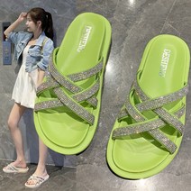 햇볕에 반짝 큐빅 장식 5컬러 225-250 21jl0090 엑스 크로스 3.5cm 로우힐 패션 슬리퍼