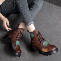 팬 링 가을 새로운 대비 스티칭 레트로 라운드 헤드 싱글 부츠 패치 신발 조수 잘 생긴 오토바이 부츠