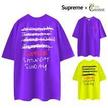 슈프림 정품 5부 오버핏 필기썬데이 빅사이즈 M~5XL 남자 여자 라운드 남녀공용 반팔 티셔츠