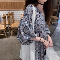 편안한 루아패턴 롱원피스 휴양지 바캉스 원피스 루즈핏 CMOL2302