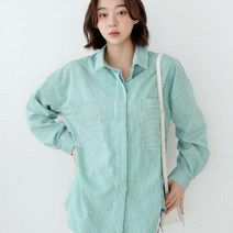 여자 루즈핏 잔줄 스트라이프 긴팔 면남방 셔츠