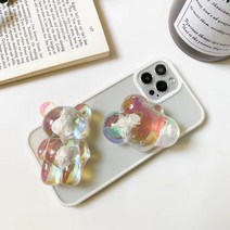 보보샵 곰돌이 구름 투명 오로라 러블리 그립톡, 하트