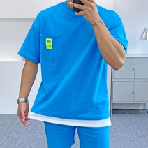 빠델 라벨 파스텔 반팔 반바지 남녀공용 트레이닝 세트