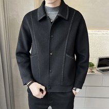 ROYALBELLE 남성 긴팔 카라넥 자켓 모직 스냅단추 명선장식 캐주얼 점퍼 루즈핏 K0110221
