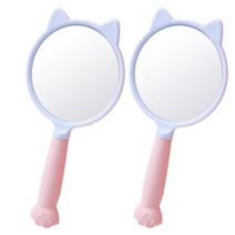[폼폼푸린손거울] 순수하랑 휴대용 고양이발 메이크업 손거울, 핑크, 2개