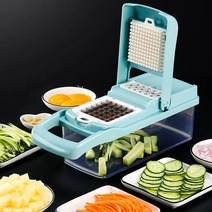 야채 슬라이서 갈갈이 깍둑썰기 멀티 만능 다기능 채칼, 하늘색