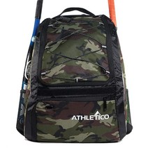 Athletico 야구 방망이 가방 - 야구 티볼 및 소프트볼용 가방 아동 청소년 및 성인용 용품 및 장비 | 방망이 헬멧 장갑 신발 보관 | 신발 수납칸 및 펜스 후크, Green Camo