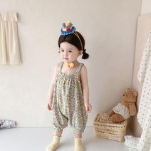 신생아바디슈트 여름 신상품 여아 민소매 꽃무늬 점프수트 면 슬링 팬츠 신생아 롬퍼 아기 옷