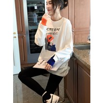 풀오버 후드 맨투맨 화이트 여성 스타일리쉬 플라워 프린팅 캐쥬얼 와이드 루즈핏 얇은 긴소매 상의 초 가을 3110233341