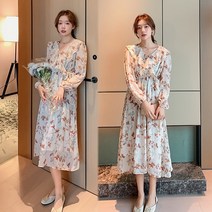 NewCare 여성 쉬폰원피스 프릴브이넥 꽃 샤랄라 플레어 롱원피스