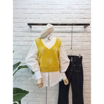 [반다리] 브이넥 플라워 니트 조끼