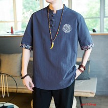 puildaug 코일 리넨 셔츠 남자의 짧은 소매 티셔츠 중국 당나라 드레스 코튼 및 대마 레트로 남자 캐주얼 재킷
