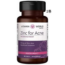 비타민월드 Zinc For Acne 아연 비타민A C E 피리독신 100정 X 2통