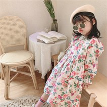 PigPug 여자 어린이 치마 꽃 긴팔 원피스 공주 치마