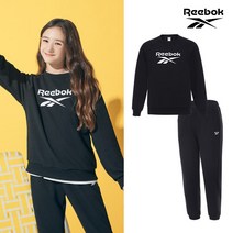 리복키즈 REEBOK 리복키즈 주니어 여아 맨투맨 조거팬츠 2종세트 블랙