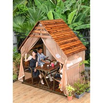 원목 방갈로 통나무집 파고라 정자 바베큐장 농막, 테이블 + 매쉬 커튼 포함