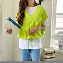 네쥬 여성 여름 기본 반팔 티셔츠 브이넥 조끼 세트