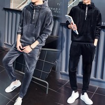 남성 기모 트레이닝 복 세트 바지 츄리 벨벳 긴팔 맨투맨 겨울 가을 후드 벨로아 의류