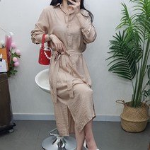 제이후 데일리 루즈핏 허리끈 옆트임 긴팔 롱 셔츠 원피스