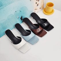 키키슈즈 키튼힐 스퀘어 뮬 슬리퍼 힐 5cm 화이트 블루 브라운 여성 여름 휴양지 출근룩