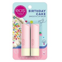 Eos 슈퍼 소프트 시어 립밤 - 코코넛 밀크와 파인애플 패션프루트 | 24시간 하이드레이션 건조한 입술 보습 립케어 글루텐 프리 3.97g (0.14온즈) 2팩, Birthday Cake