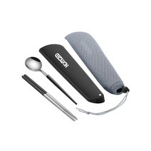 PM6 아델라 티타늄 도시락 수저세트 젓가락+숟가락 휴대용, 실버블랙