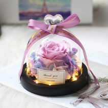 프리츠한센 이케바나 도자기 화병 항아리 독특한 유리 돔 장미와 조명 아름다운 야수 보존된 장미 발렌타인데이 선물, [25] purple