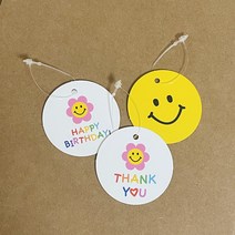 스마일 포장택 5p / 어린이집 유치원 선물 답례품 구디백 재료 이름 라벨 네임택 땡큐 생일축하 행텍, 스마일택 5p