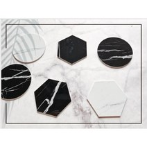 PVC 대리석 컵받침 마블 코스터 홈카페 촬영소품, 원형 화이트