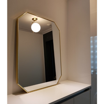 팔각골드 거울 화장대 현관 욕실 벽걸이 거울 팔각 화이트 아이보리 블랙 다크그레이 거울 아치형거울, 정팔각경골드 (사이즈 600X600), 아크릴거울받침