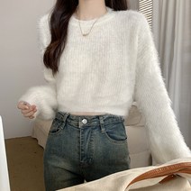 케익 모조 털 숏 크롭 스웨터 긴팔 니트 S439