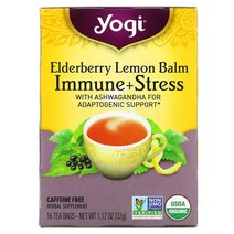 Yogi Tea 엘더베리 레몬 밤 면역 + 스트레스 무카페인 16 티백 (32 g) 2팩