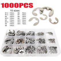 스냅링 스텐 580/1000pcs 와셔 M1.2 M15 304 스테인레스 스틸 외부 고정 링 E 클립 스냅 샤프트 어소트먼트 키트 용 서, [02] 1000PCS M1.5-M15