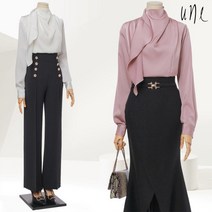 윈 UNE그레이스넥실키블라우스