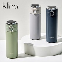 [클리나] (1+1) 엣지 스마트 온도표시 원터치 텀블러 보온보냉병 420ml, 색상:카키 1개 + 그레이 1개