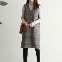 77우먼스 여성 루난 조끼 원피스 체크 모직 베스트 V넥 정장 코디 [리현]