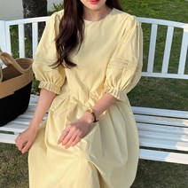 잇츠스타일 봄 상큼한 레이스 펀칭 소매 퍼프 파스텔 루즈핏 원피스