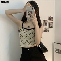 DFMEI 블루 니트 나시 여 민소매 탑